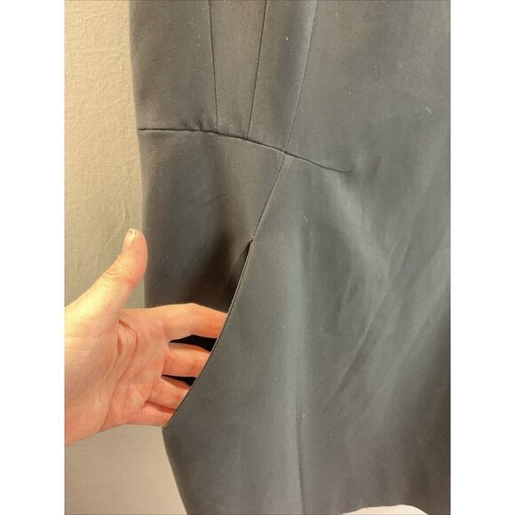 Lafayette 148 New York leather trim Short cap Sleeve Shift Dress Black‎ Size 16 - Picture 3 of 12